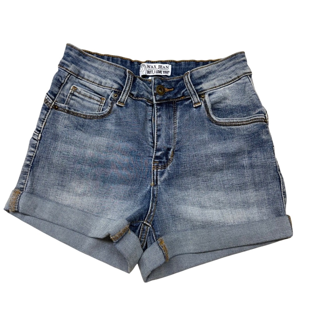 Wax Jean Butt I Love You Medium Wash Cuffed Denim Shorts Size S 90387